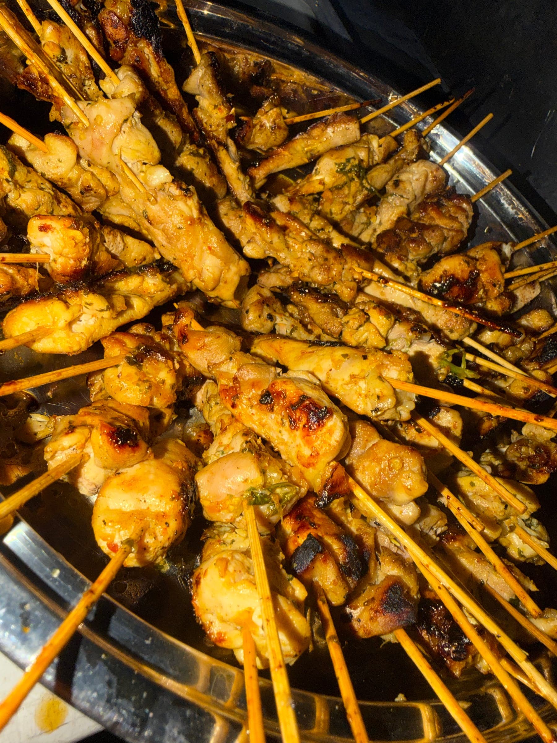 Chicken skewers fresh off the grill