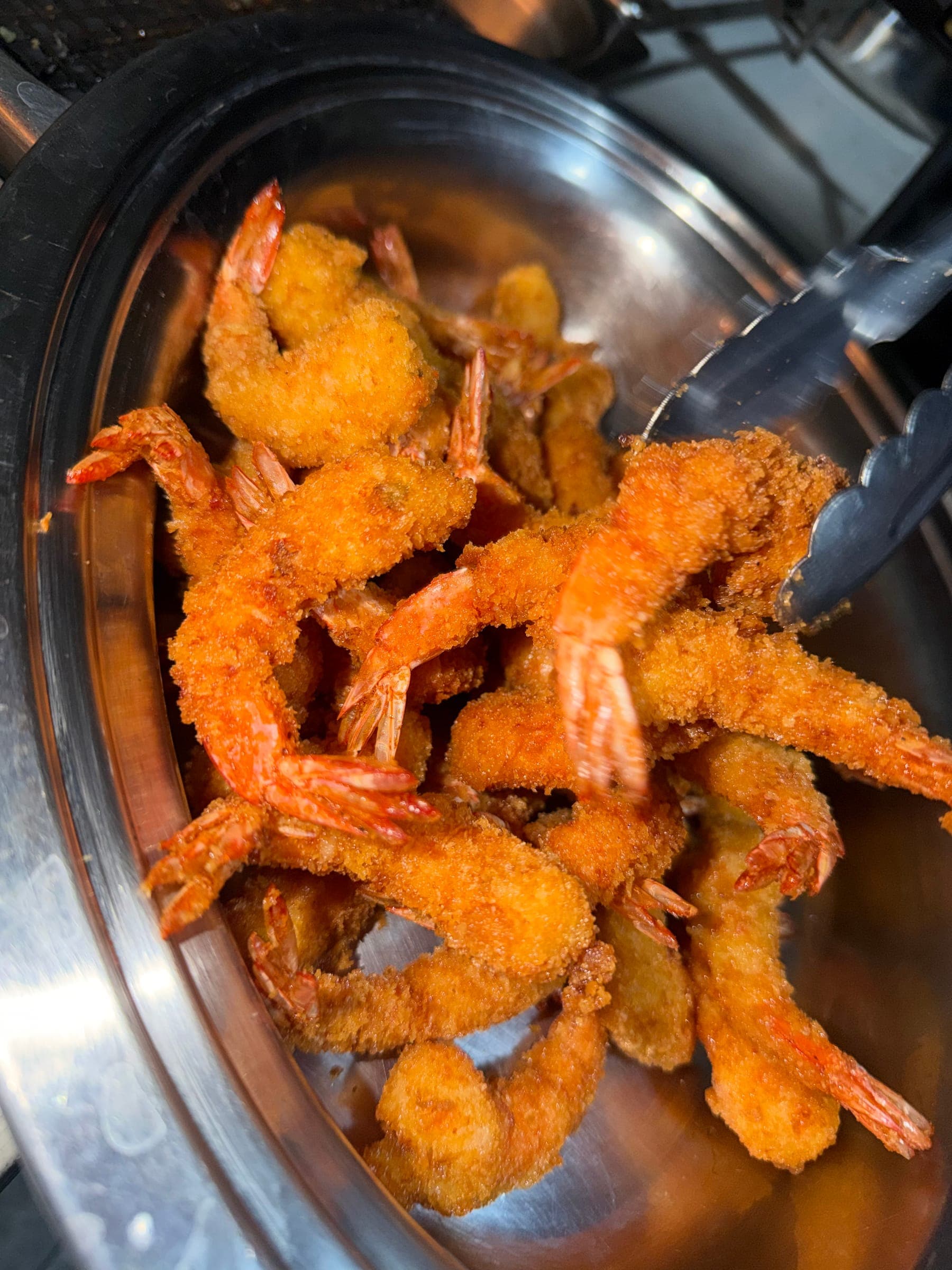 Tray of golden fried shrimp